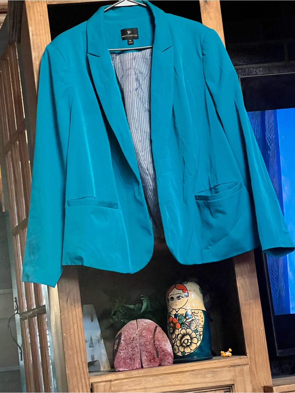 Worthington Teal Open-Front Blazer